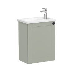 Vitra Root Classic 68609 Lavabo Dolabı, Kapaklı, 45 Cm, Kompakt, Sağdan Armatür Delikli, Mat Retro Yeşil, Köşeli Lavabolu, Sol